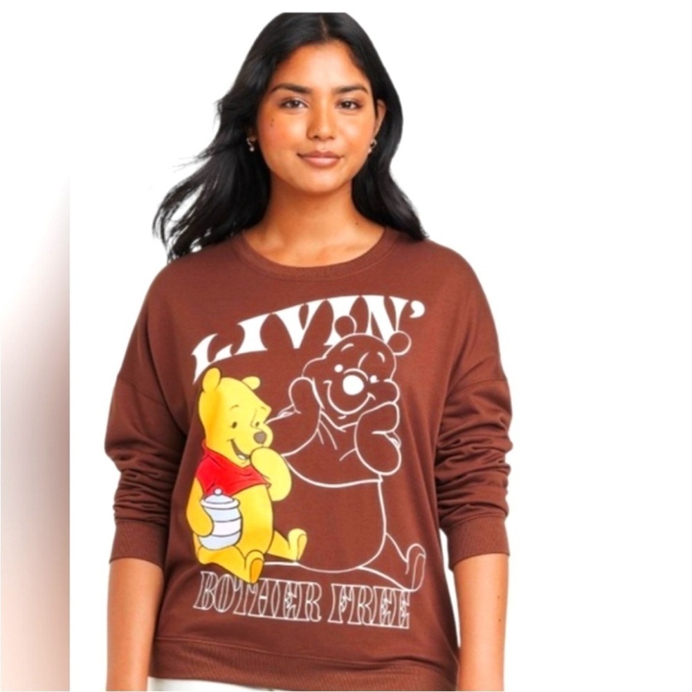 Disney Pooh “Livin Bother Free” Brown Crew Neck Sweatshirt